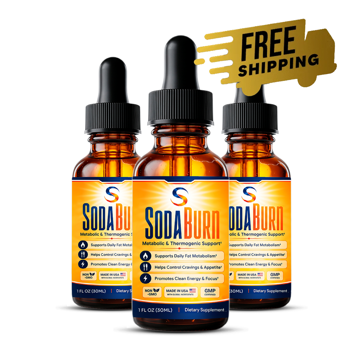 SodaBurn natural weight-loss supplement three-bottle package